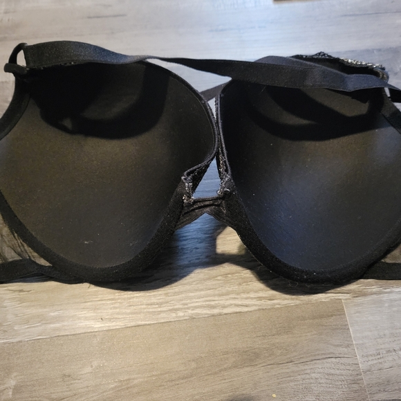 Victoria’s Secret Push Up Bra Black & Gold Metallic Plaid Scallop Underwire 40C - Picture 5 of 8